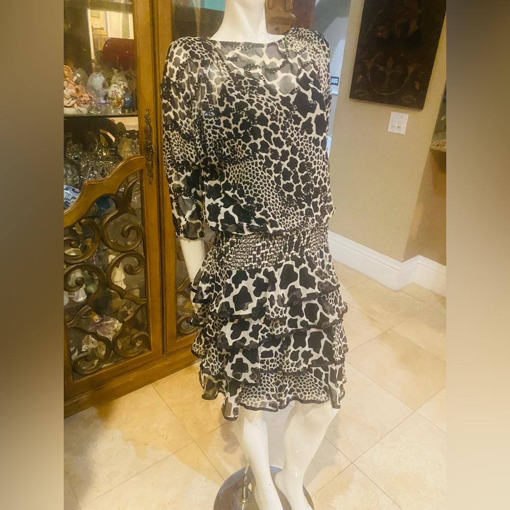 Vintage Pat Richards By Michael Maielle Black/White Sequins Dress